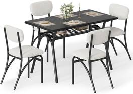 Qeetex - 4-Person Dining Set, Modern Table with Storage & Boucle Chairs for Small Spaces - Black+White