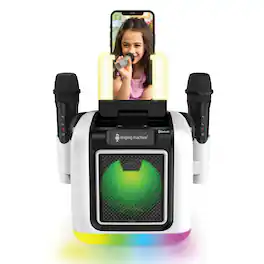 Singing Machine - My Cube Studio Portable Bluetooth Karaoke Machine with 2 Rechargeable Wireless Microphones, Voice Effects and LED Lights - Black