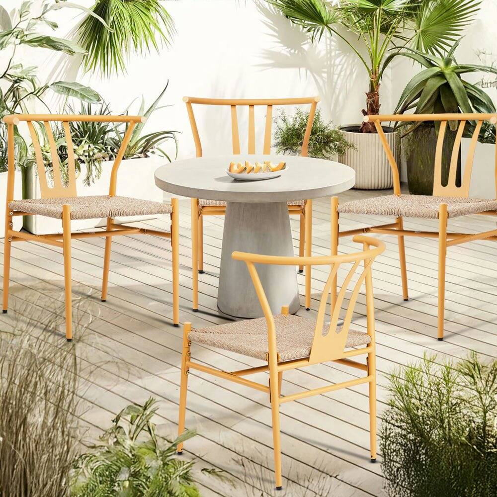 Alt View 4. Resenkos - Resenkos Mid-Century Modern Weave Dining Chairs With Metal Rattan, 4-Piece Set, Wood Color - Wood Color.