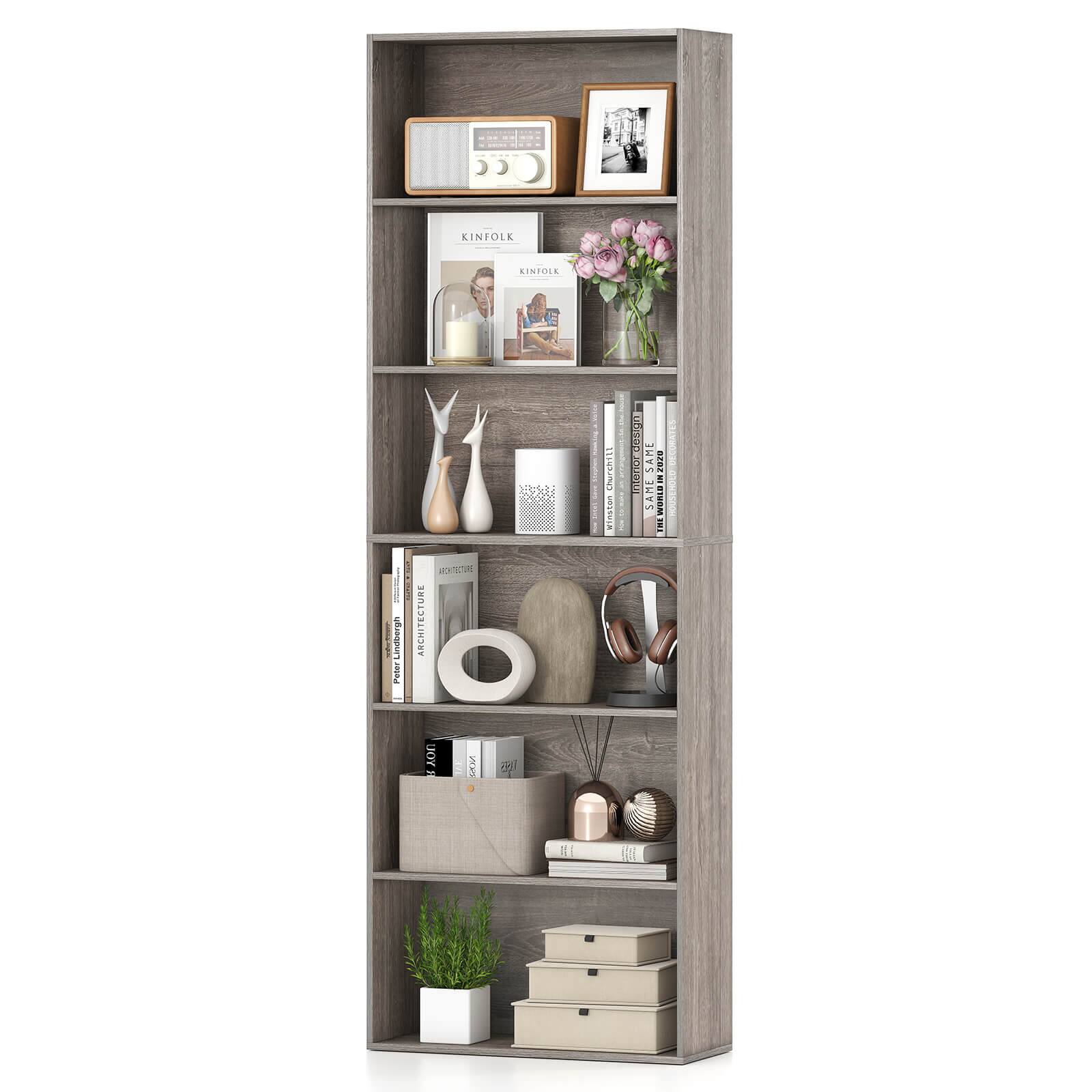 Costway - 6-Tier Bookshelf with Open Shelves, Anti-Tipping Kits for Living Room Bedroom Study - Gray price history on PriceWatchPro