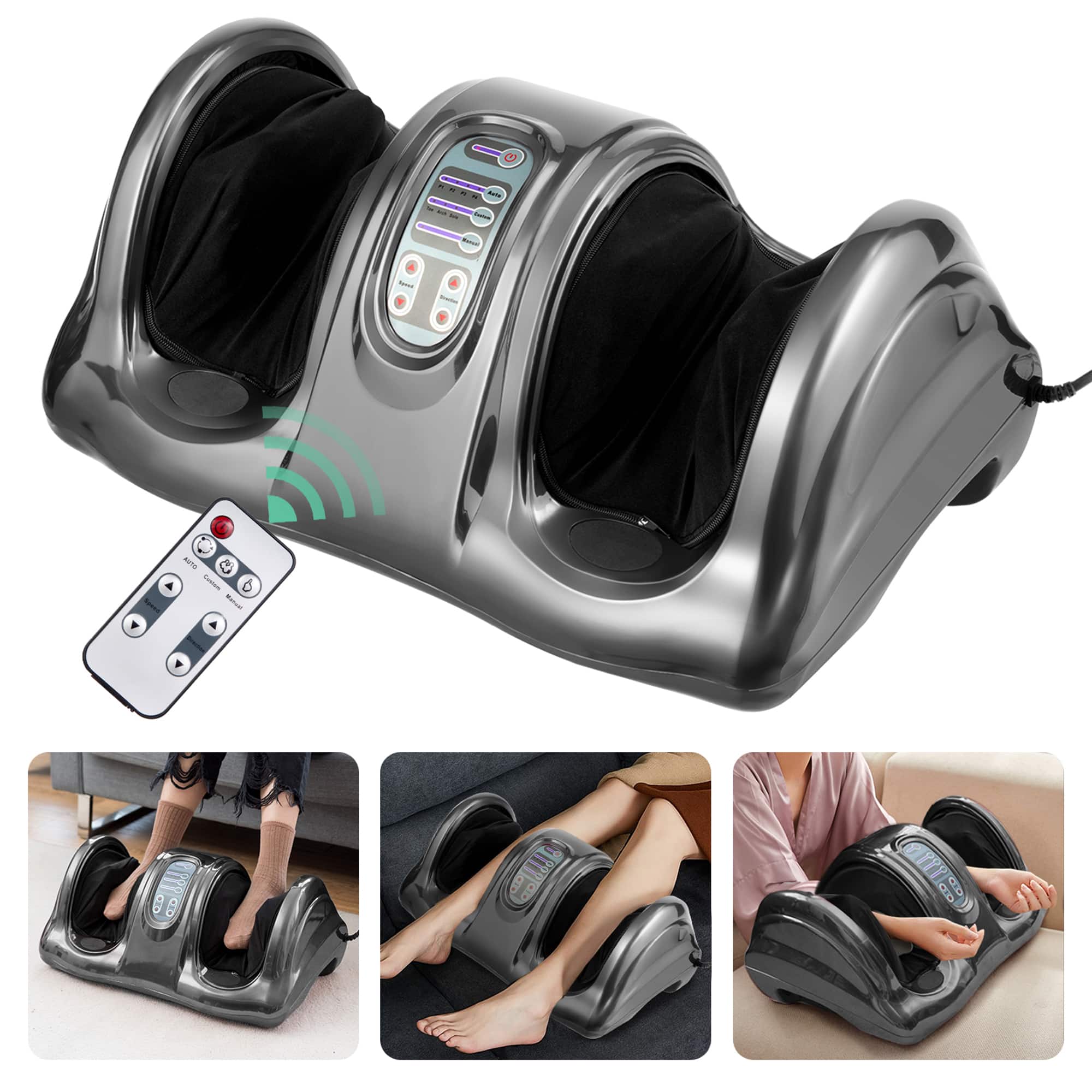 Gymax - Rolling Foot Massager Shiatsu Foot Massage Machine w/ Remote Control Grey - Gray