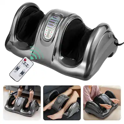 Front. Gymax - Gymax Rolling Foot Massager Shiatsu Foot Massage Machine w/ Remote Control Grey - Grey.