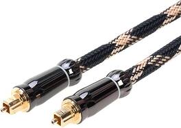 Cables Direct Online - 25ft Premium Toslink Optical Audio Cable – SPDIF Digital Fiber Optic Sound Cord –Braided Mesh - Black/Gold