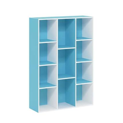 Front. FurniFact - Reversible Open Shelf Bookcase in White and Light Blue - White/Light Blue.