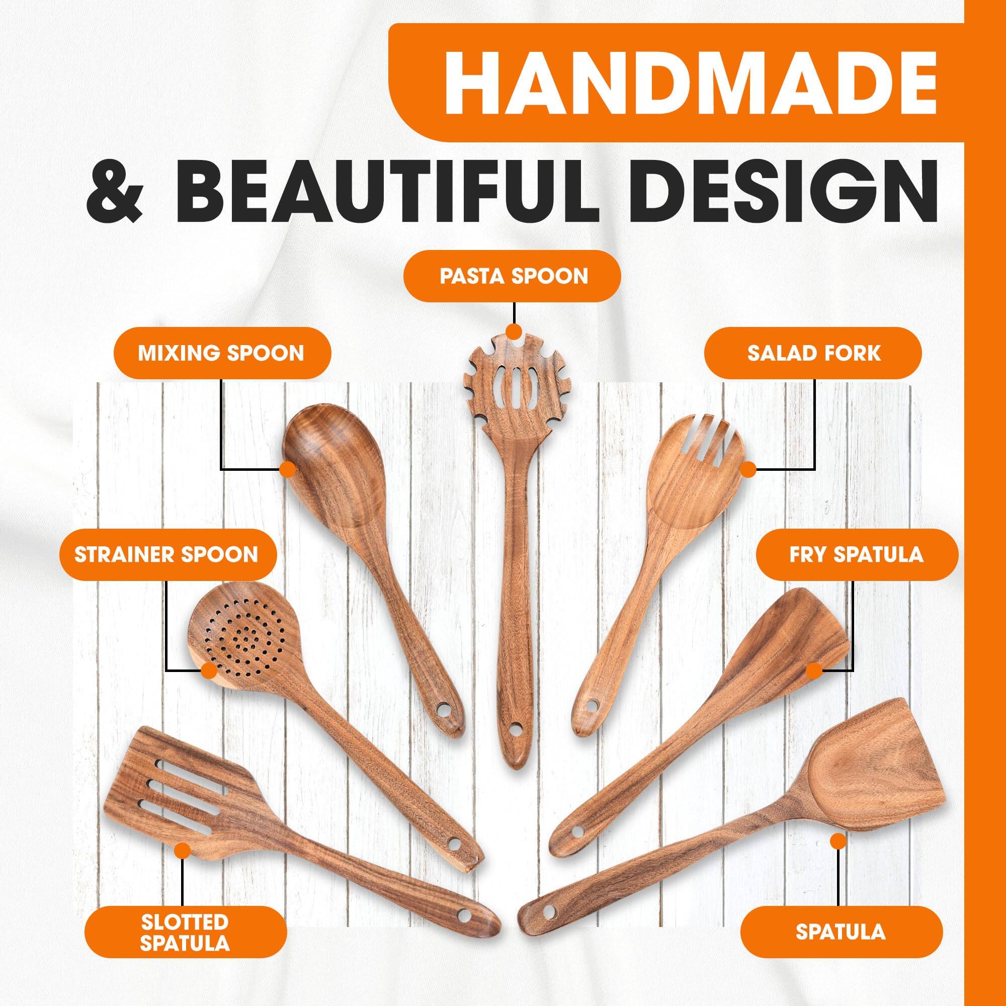 HANDMADE & BEAUTIFUL DESIGN

- PASTA SPOON
- MIXING SPOON
- SALAD FORK
- STRAINER SPOON
- FRY SPATULA
- SLOTTED SPATULA
- SPATULA
