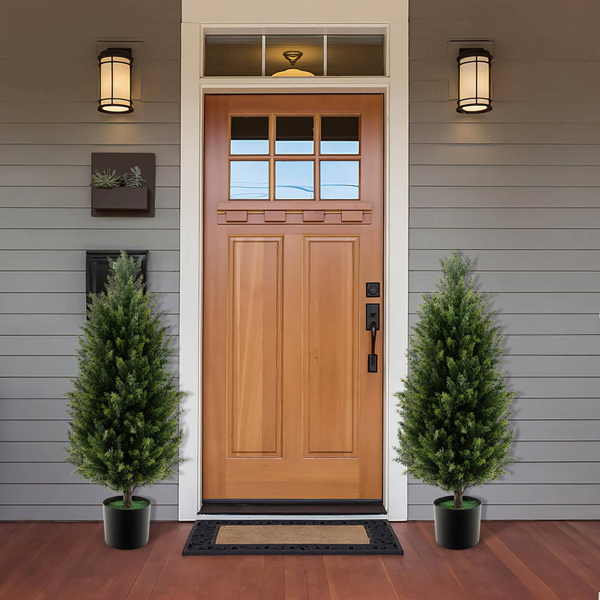 Alt View 4. Costway - Costway 1 Pack 37.5" Artificial Topiary Cedar Tree with Cement Plastic Pot & Realistic Moss - Green.