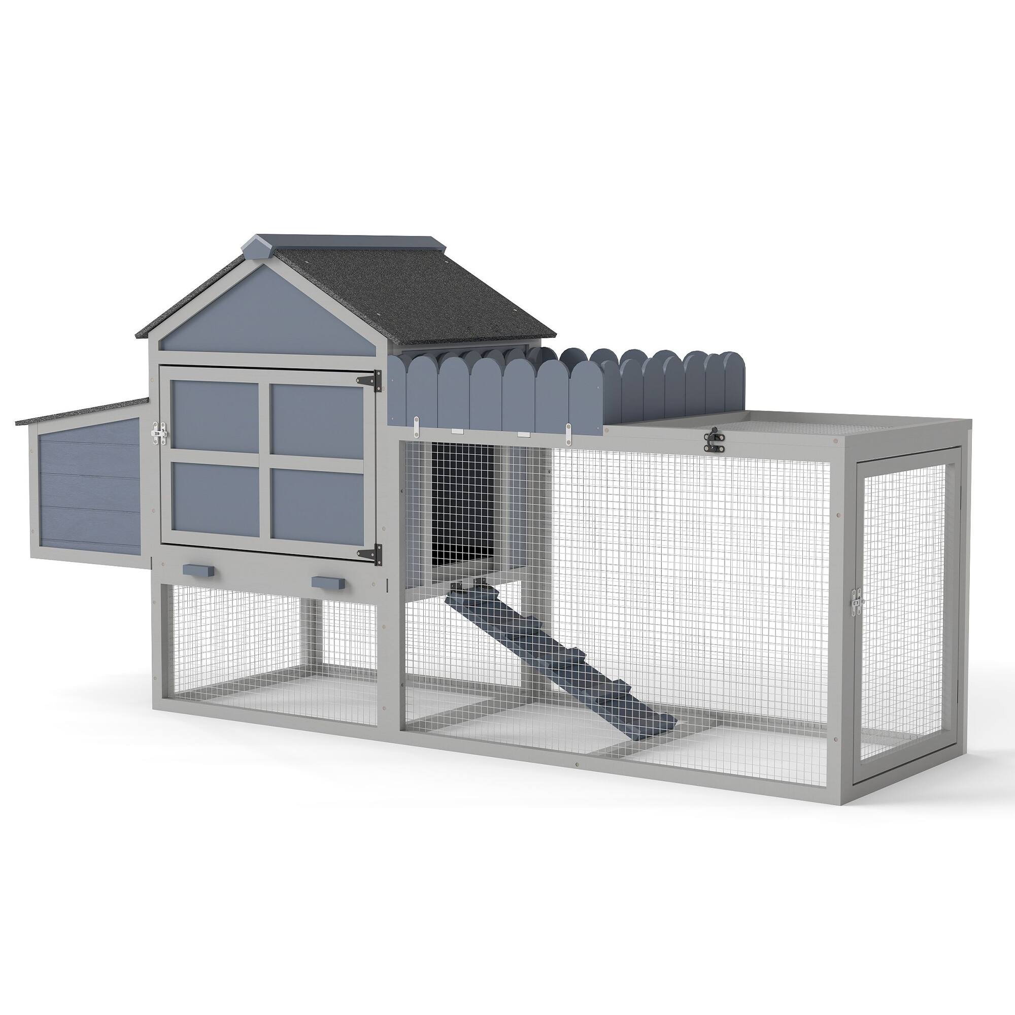 Front. TinyHomie - 80inch  2 Tier Wooden Chicken Coop Hen House Nesting Box Run Planter PVC Roof Gray.
