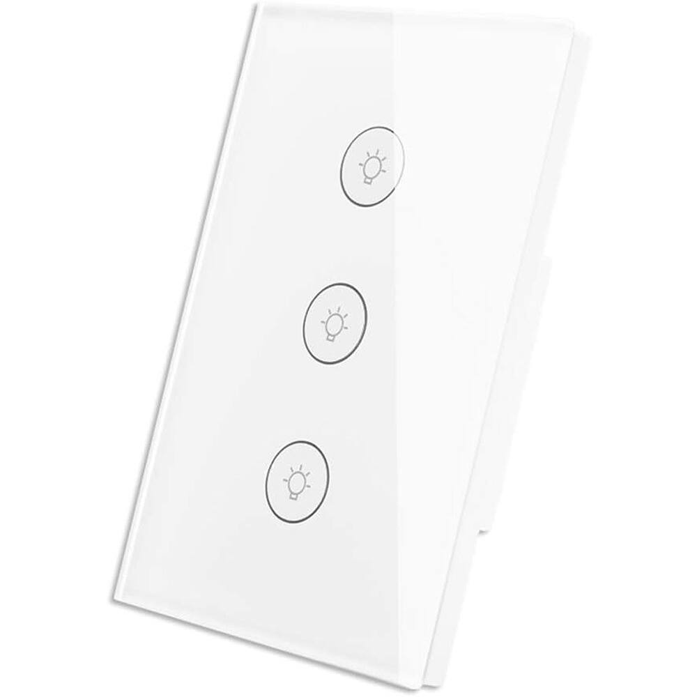 Front. Schertz - WiFi Smart Touch Light Switch 3-Gang, Glass Panel, Remote & Alexa Control - White.