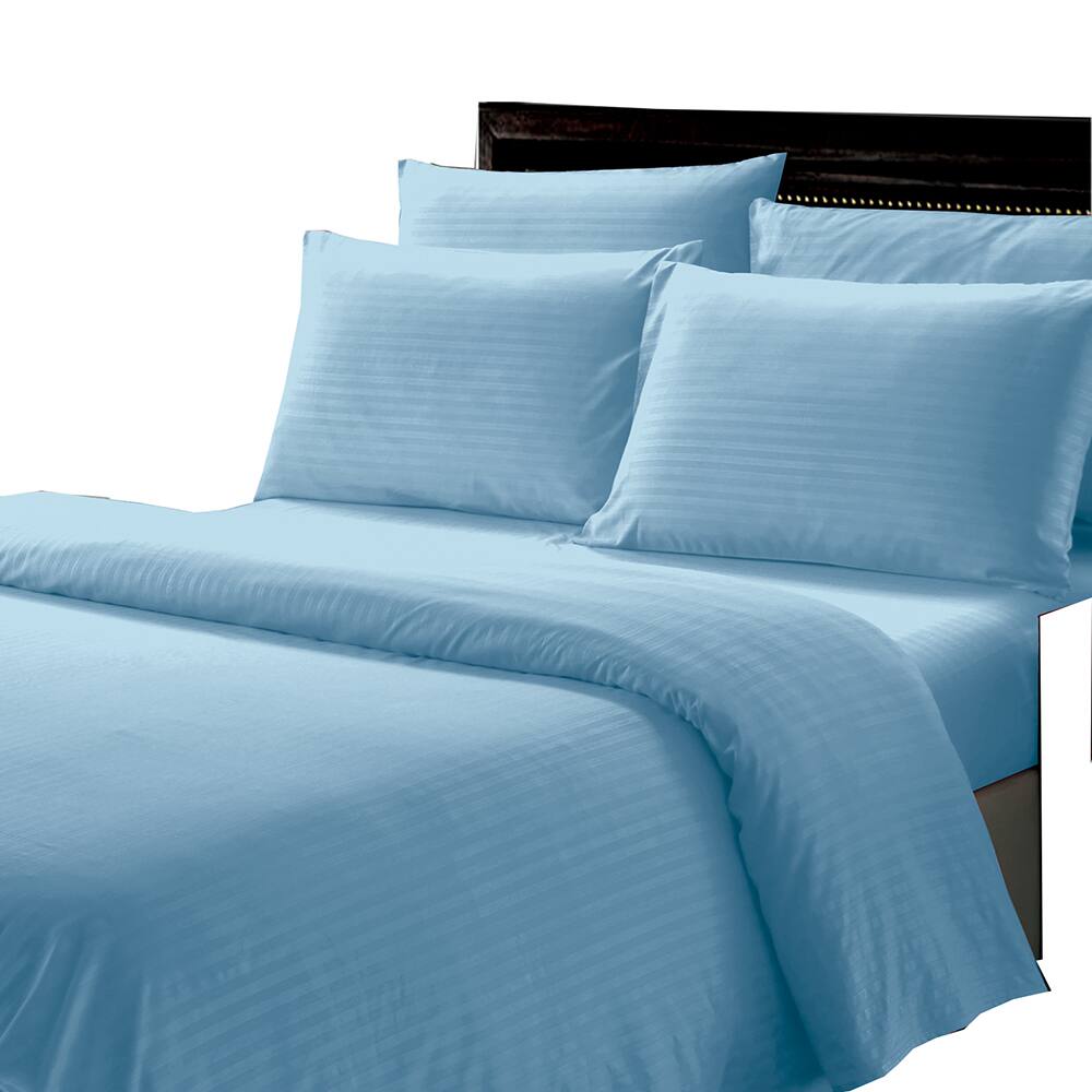 Front. Plazatex - Plazatex Dobby Stripe Luxurious Ultra Soft Moisture Wicking Solid Color 4 Pieces Sheet Set Twin Blue - Blue.