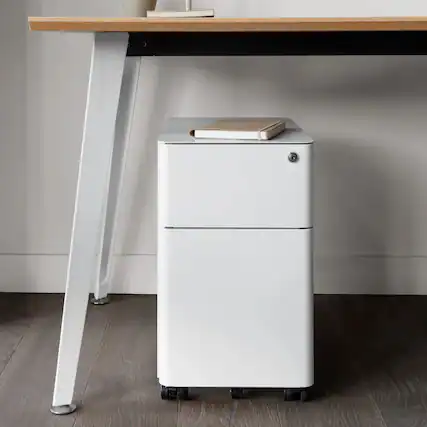 Front. Branch Furniture - Branch Small Filing Cabinet – Compact Office Storage, Lockable Drawers, Durable Design for Organization - White.