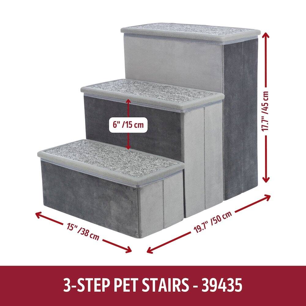 6" / 15 cm  
15" / 38 cm  
19.7" / 50 cm  
17.7" / 45 cm  

3-STEP PET STAIRS - 39435