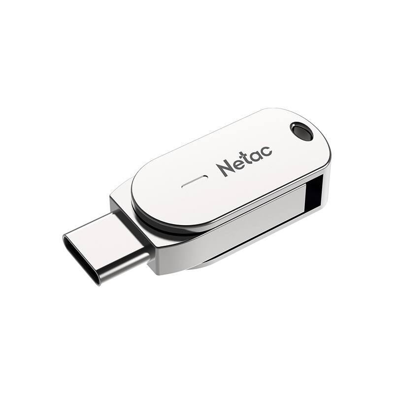 Front. Netac - U785C 128GB USB 3.2 Gen 1 Flash Drive, Type-C & Type-A Dual Interface, Up to 150MB/s Read, Mini Metal Design - Silver.