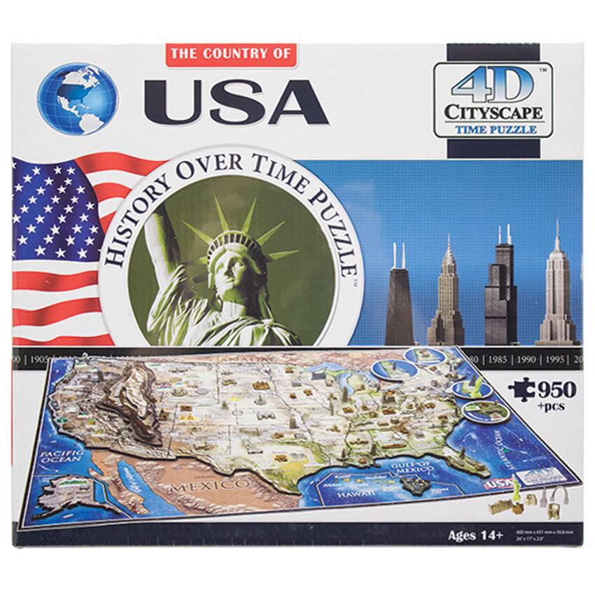THE COUNTRY OF USA  
HISTORY OVER TIME PUZZLE  

4D CITYSCAPE TIME PUZZLE  

1905 | 1985 | 1990 | 1995 | 2000  

950 +pcs  

Ages 14+  

PACIFIC OCEAN  
MEXICO  
GULF OF MEXICO  
HAWAII
