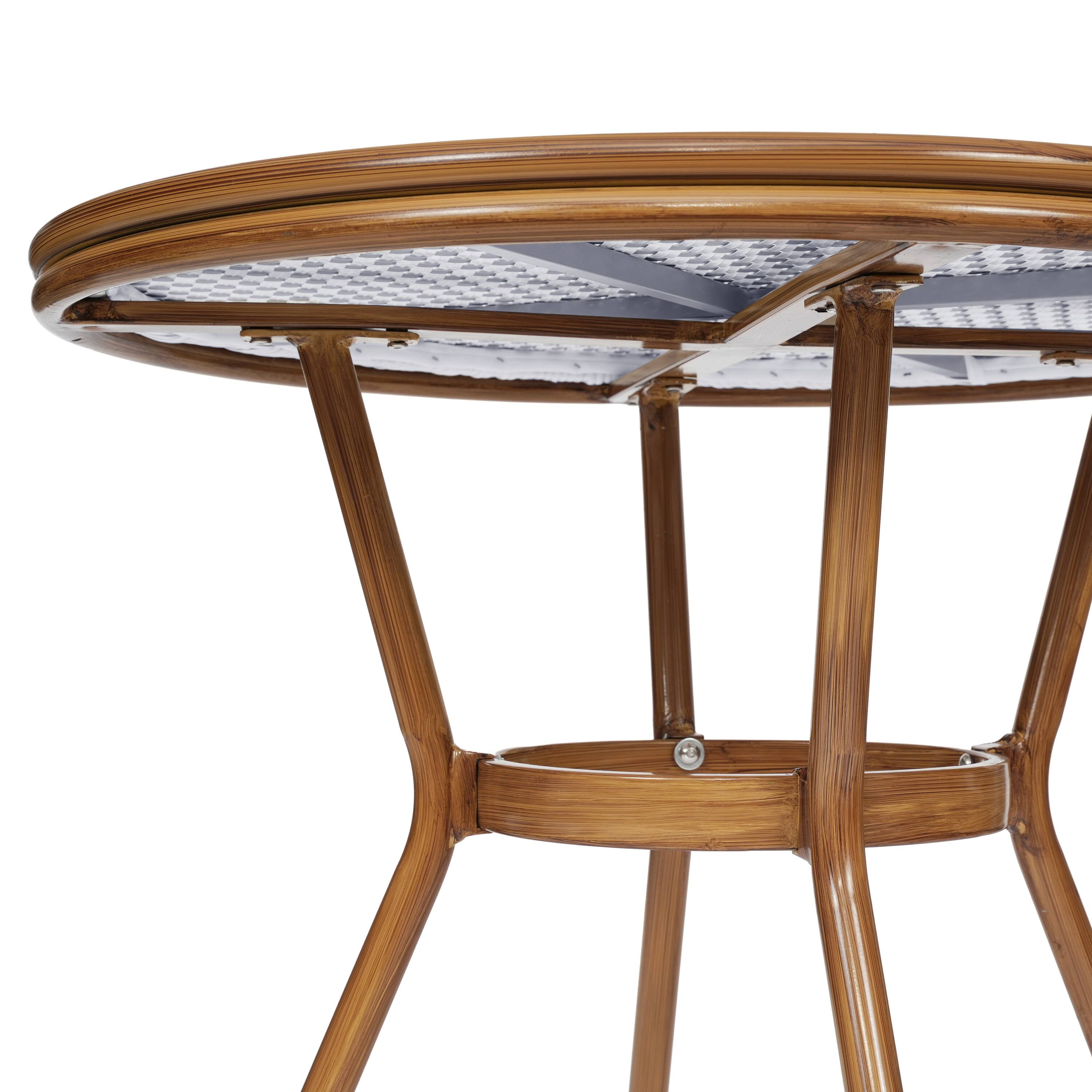 Alt View 9. Emma + Oliver - Colmar Indoor/Outdoor Bistro Style 31.5 in. Table with PE Rattan, Glass Top, and Four Chairs - Metal Frame - White & Gray Rattan/Natural Frame.