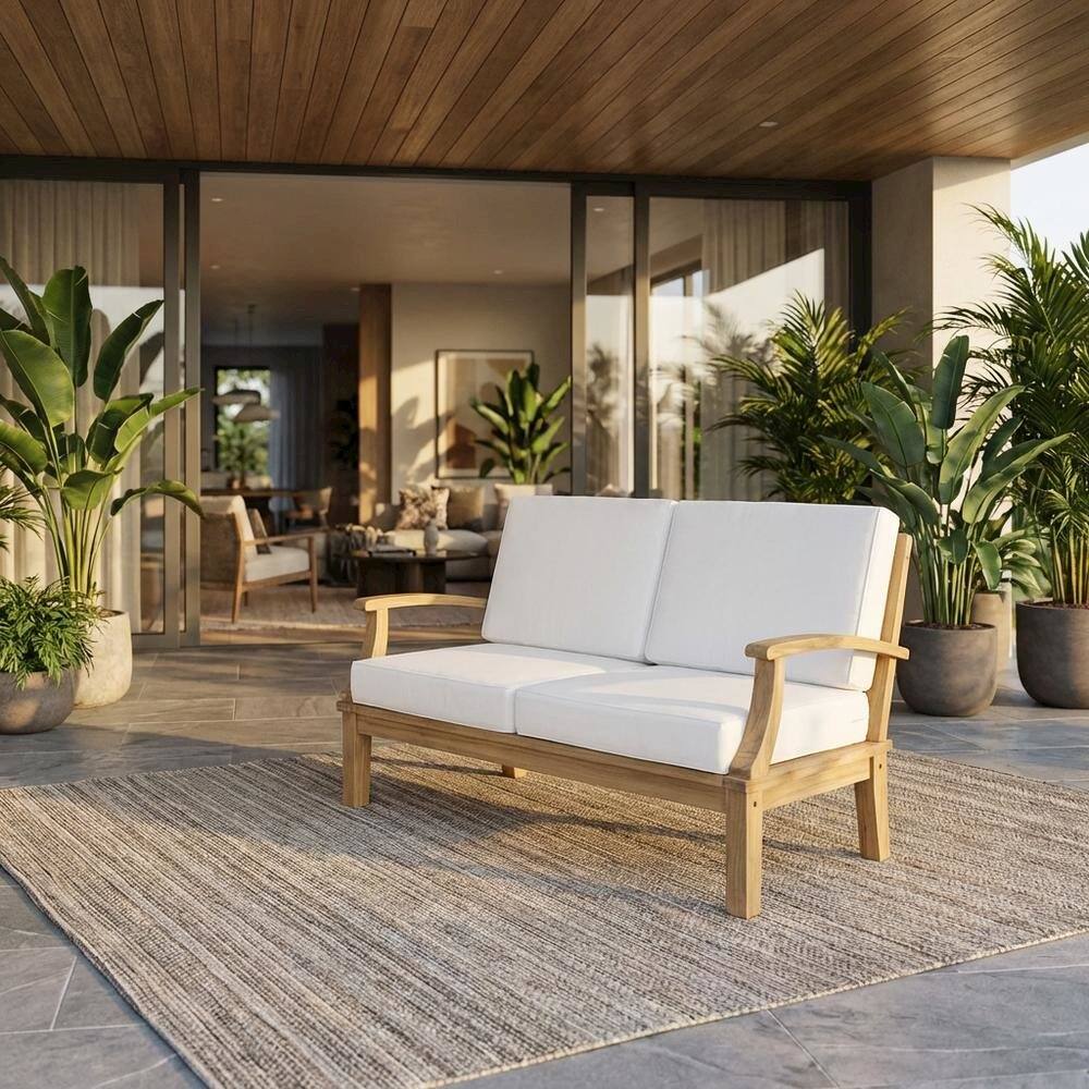 Angle. Outdoor Escape - Outdoor Teak Right-Facing Sofa With Cushions And Durable Frame - White.