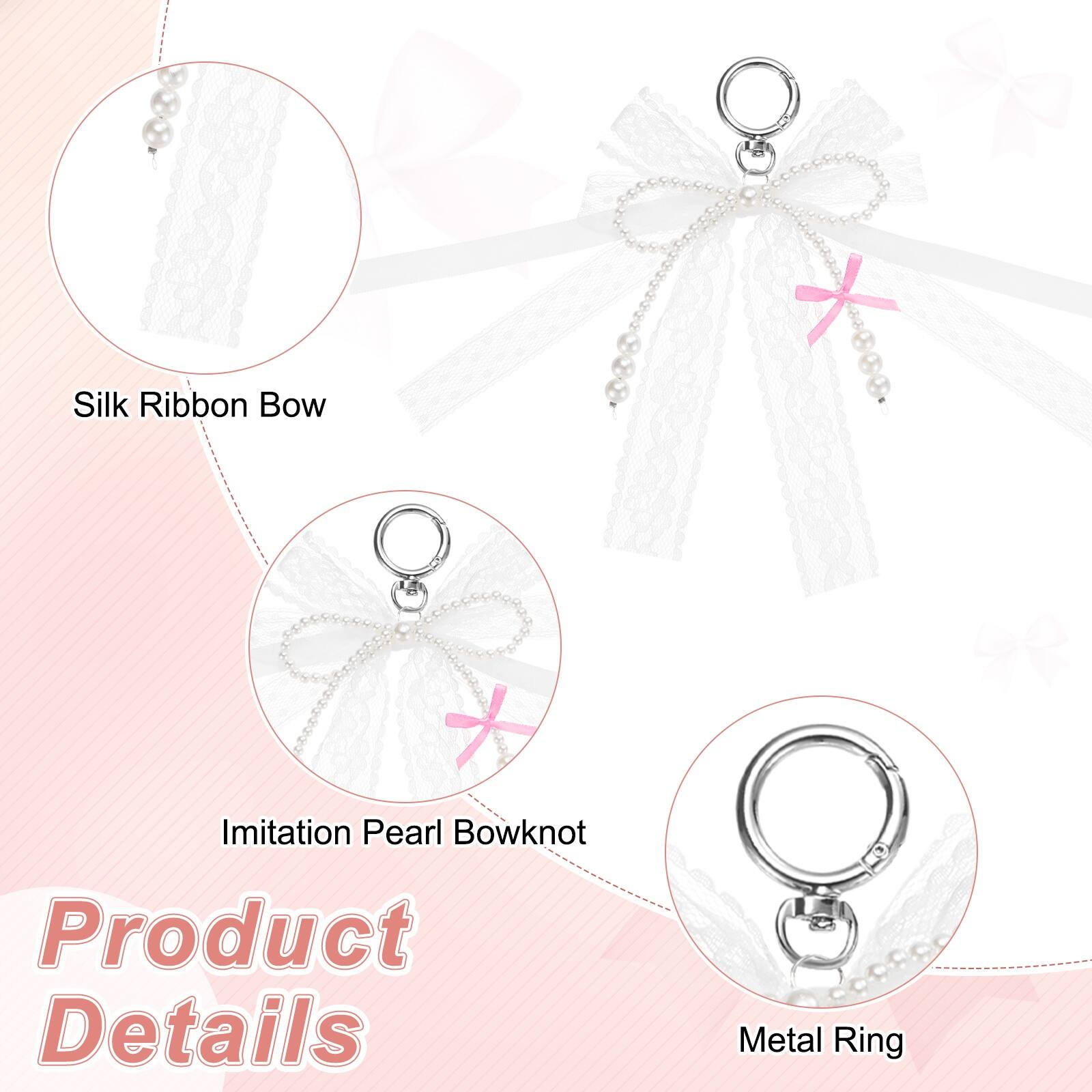 Silk Ribbon Bow  
Imitation Pearl Bowknot  
Product Details  
Metal Ring