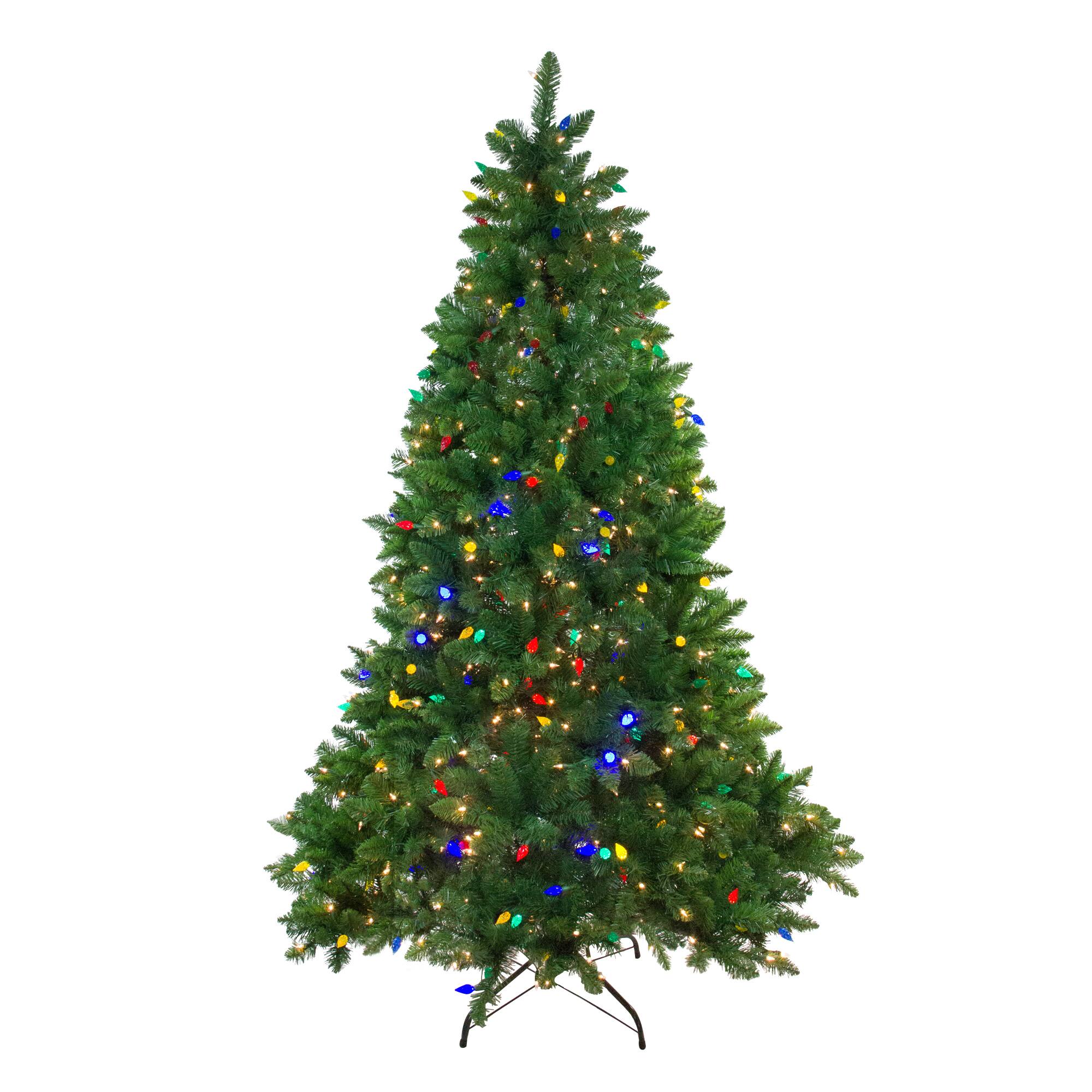 Front. Northlight - Pre-Lit Medium Huron Pine Artificial Christmas Tree - 6.5' - Multicolor Lights - Green.