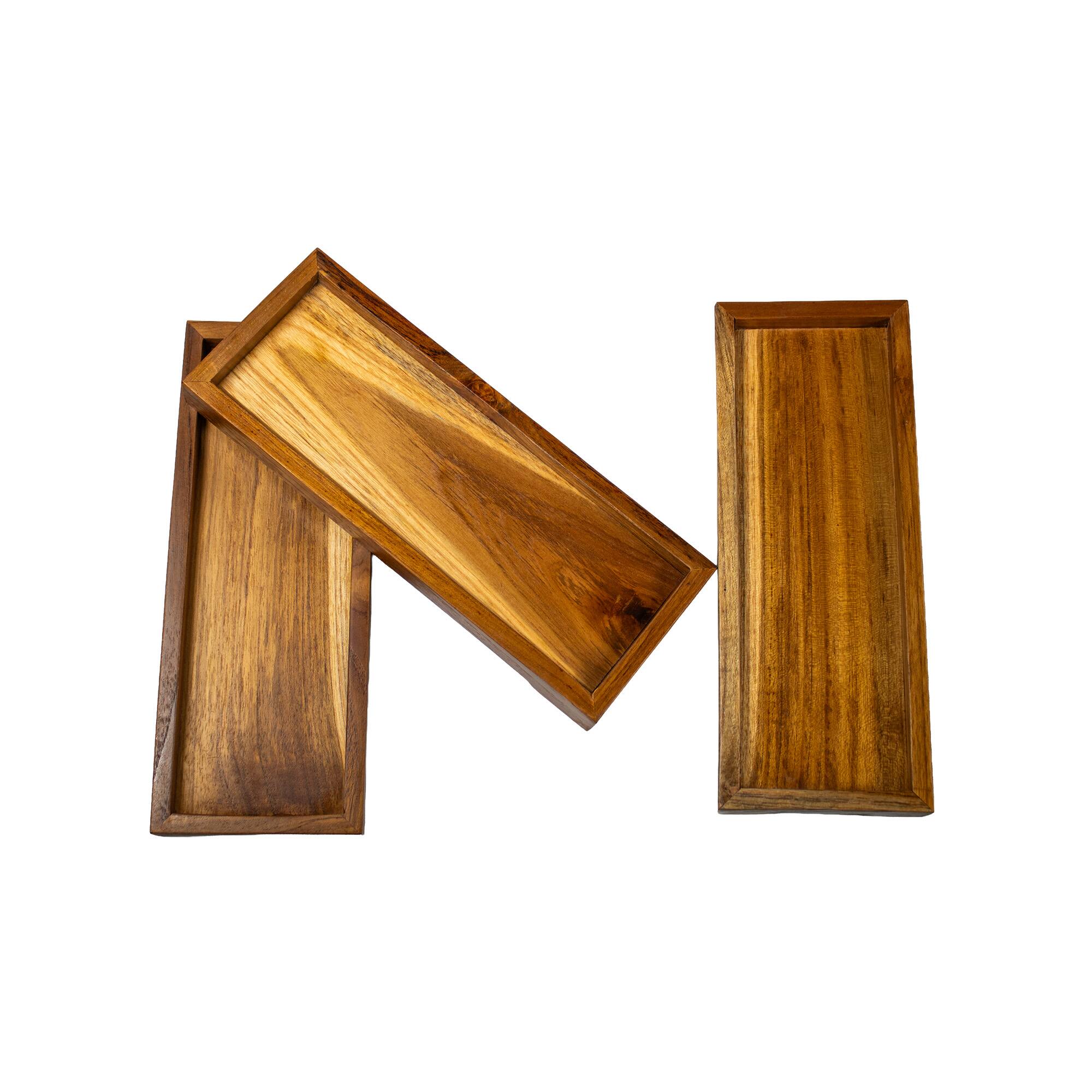 Front. EcoDecors - EcoDecors 3 Pack Teak Amenity Trays for Bathroom Counter & Vanity - Natural.