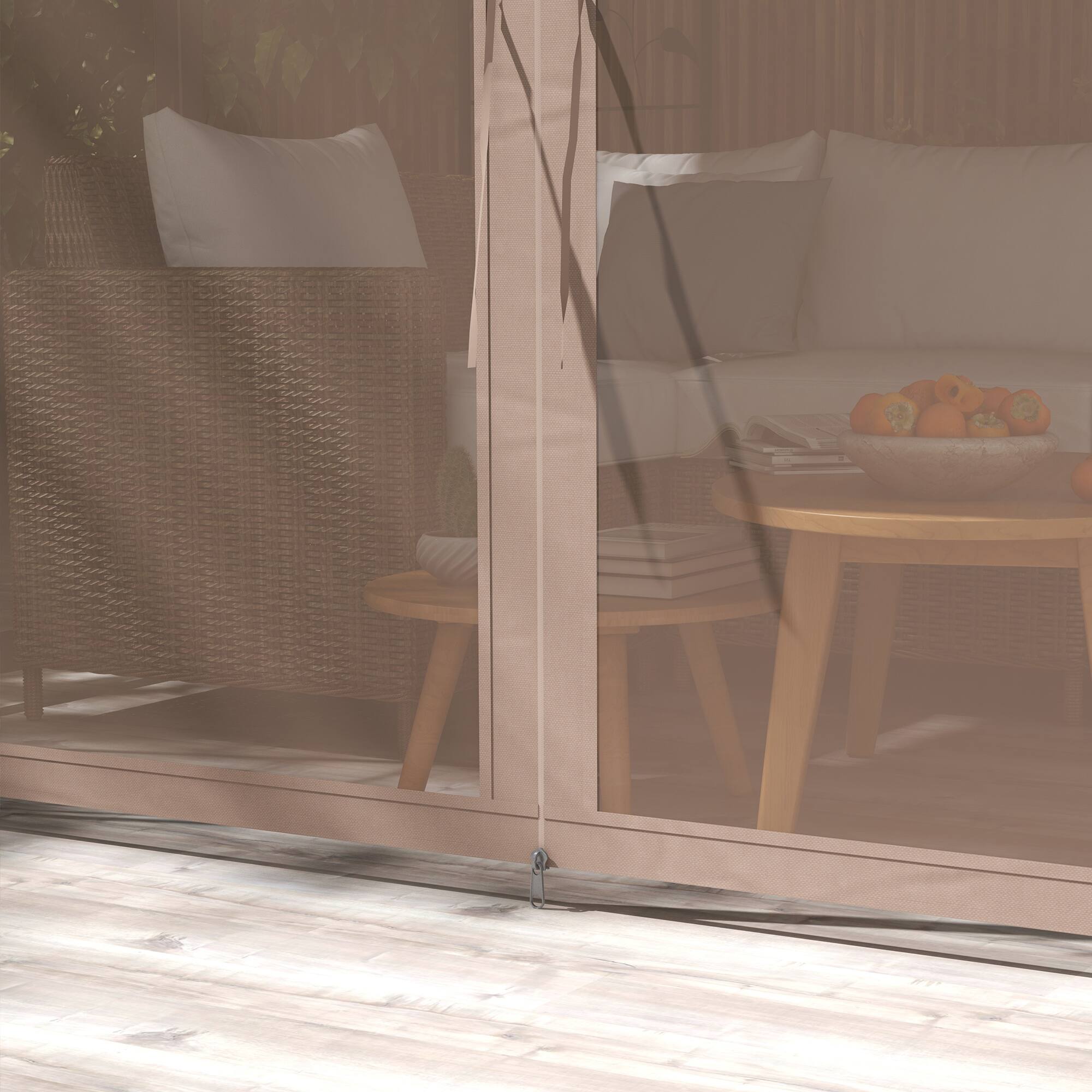 Alt View 4. Outsunny -  10' x 11.5' Metal Patio Gazebo, Double Roof Outdoor Gazebo Canopy Shelter with Tree Motifs Corner Frame - Brown.