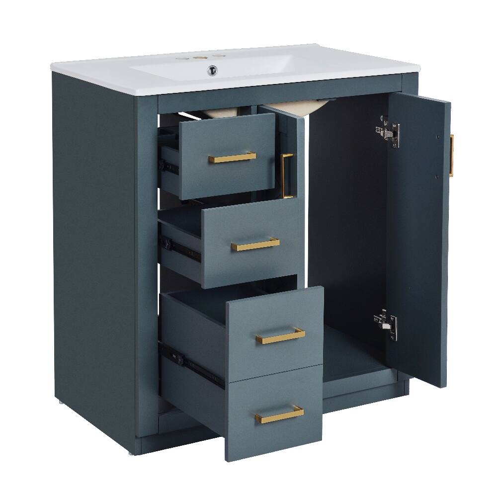 Alt View 8. Loheer - Loheer 30 Inch Bathroom Vanity with Sink Blue Freestanding Solid Wood Frame Cabinet - Blue.