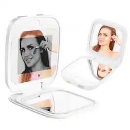 METALTON - Uv Camera Mirror For Sunscreen Test Spf Detection Magnifying Travel With Dimmable Led Lights Handheld sided - White