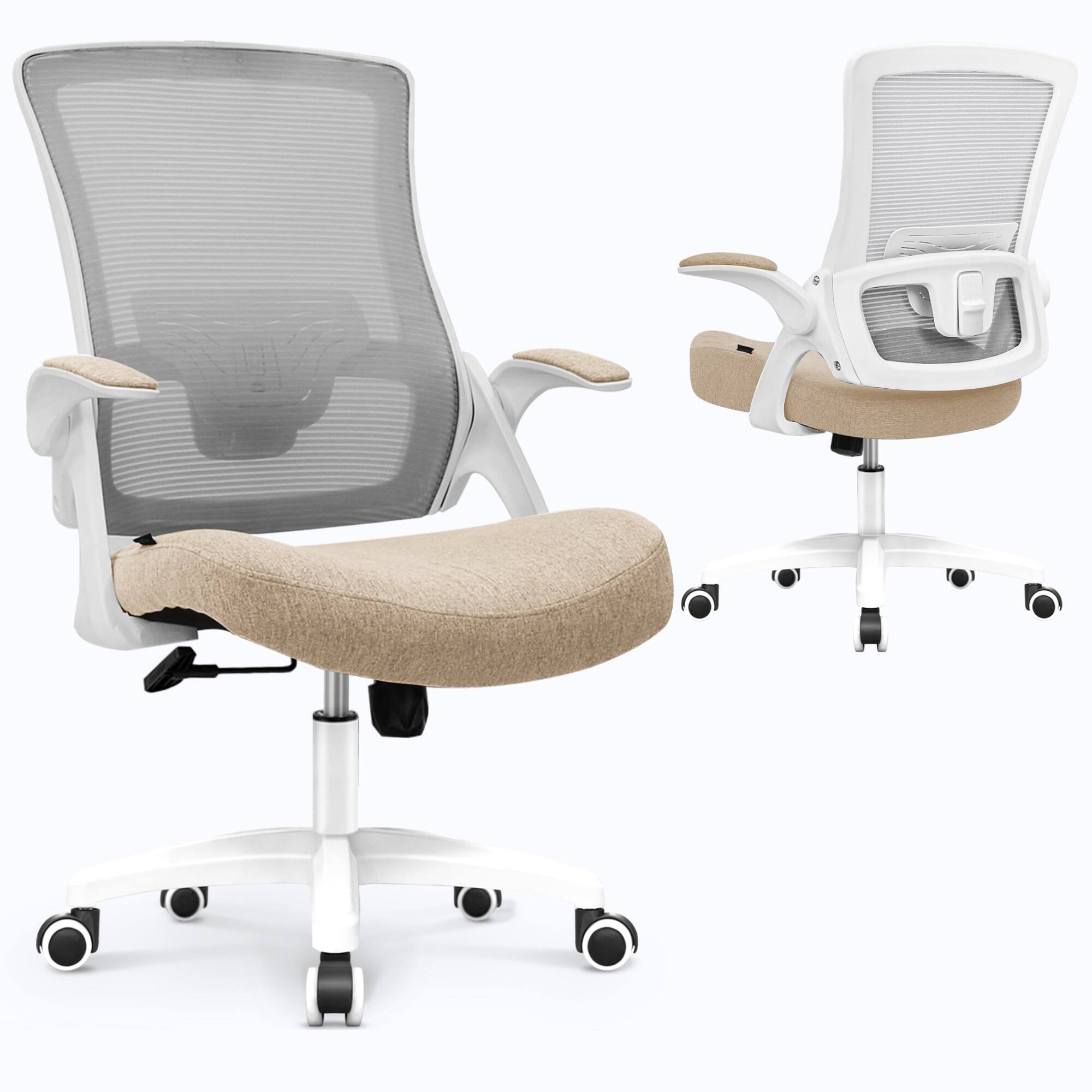 Alt View 1. Celtoss - Office Desk Chair Computer High Back Mesh Seat Rolling Wheels Ergonomic Comfy Flip-up Armrests Lumbar Support for Home - Plastic Base-Beige.