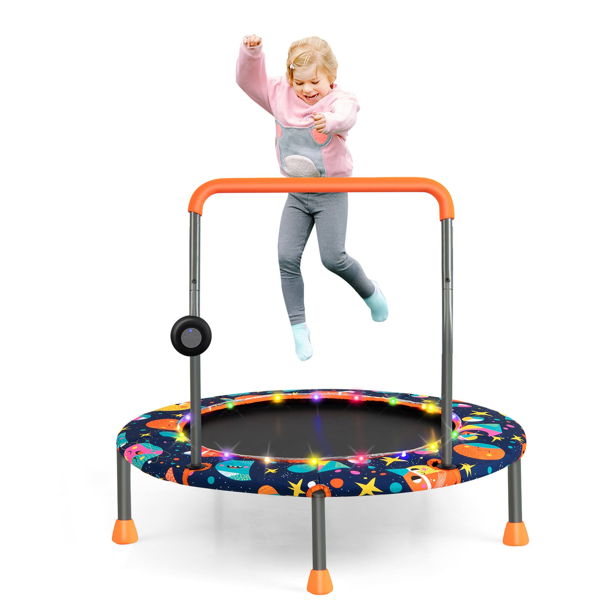Alt View 9. Costway - Costway 36" Mini Toddler Trampoline W/LED Bluetooth Speaker Detachable Handle Kids Gifts - Blue/Orange.