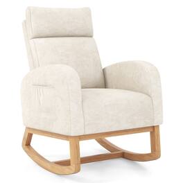 SlickBlue - Nursery Rocking Chair Upholstered in Chenille with Solid Rubber Wood Frame - Beige