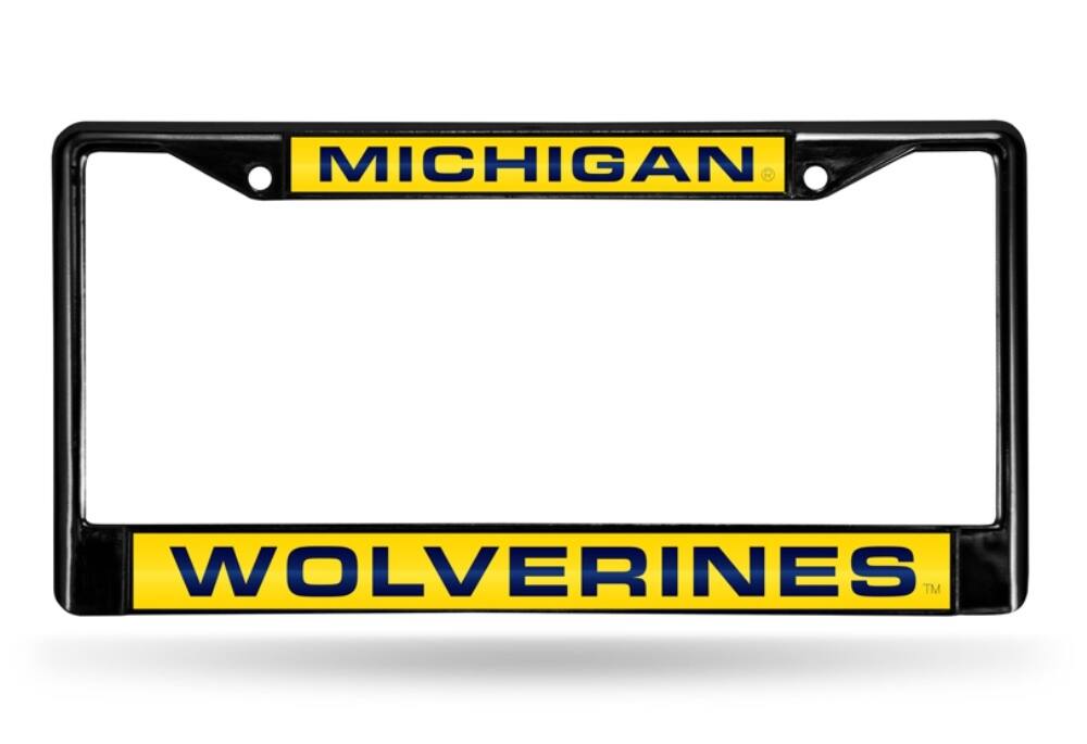 Rico Industries - Michigan-Wolverine's Black Metal Laser Cut License Plate Frame - Multi
