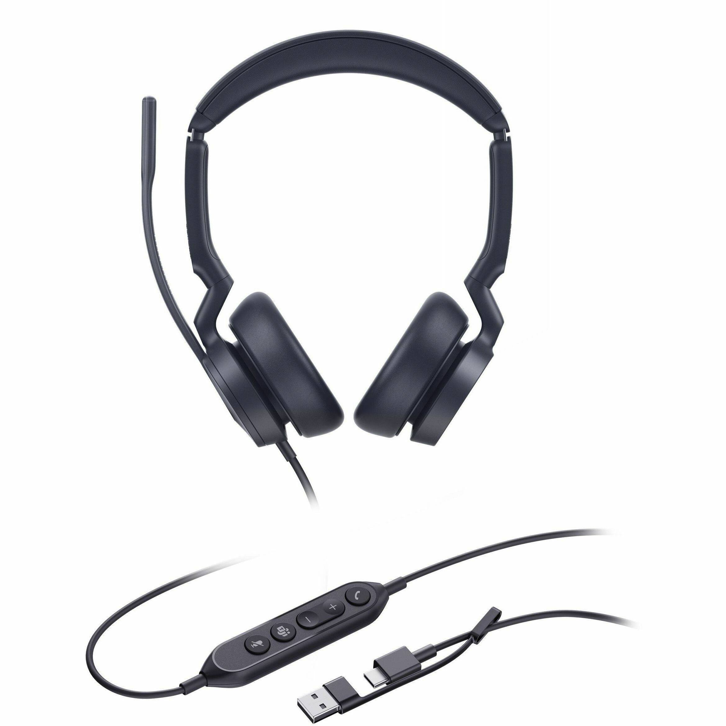 Alt View 3. Yealink - Yealink UH46 Headset - Stereo - USB Type C - Wired - 20 Hz to 20 kHz - Over-the-head - Binaural - Supra-aural - 4.92 ft - Black.