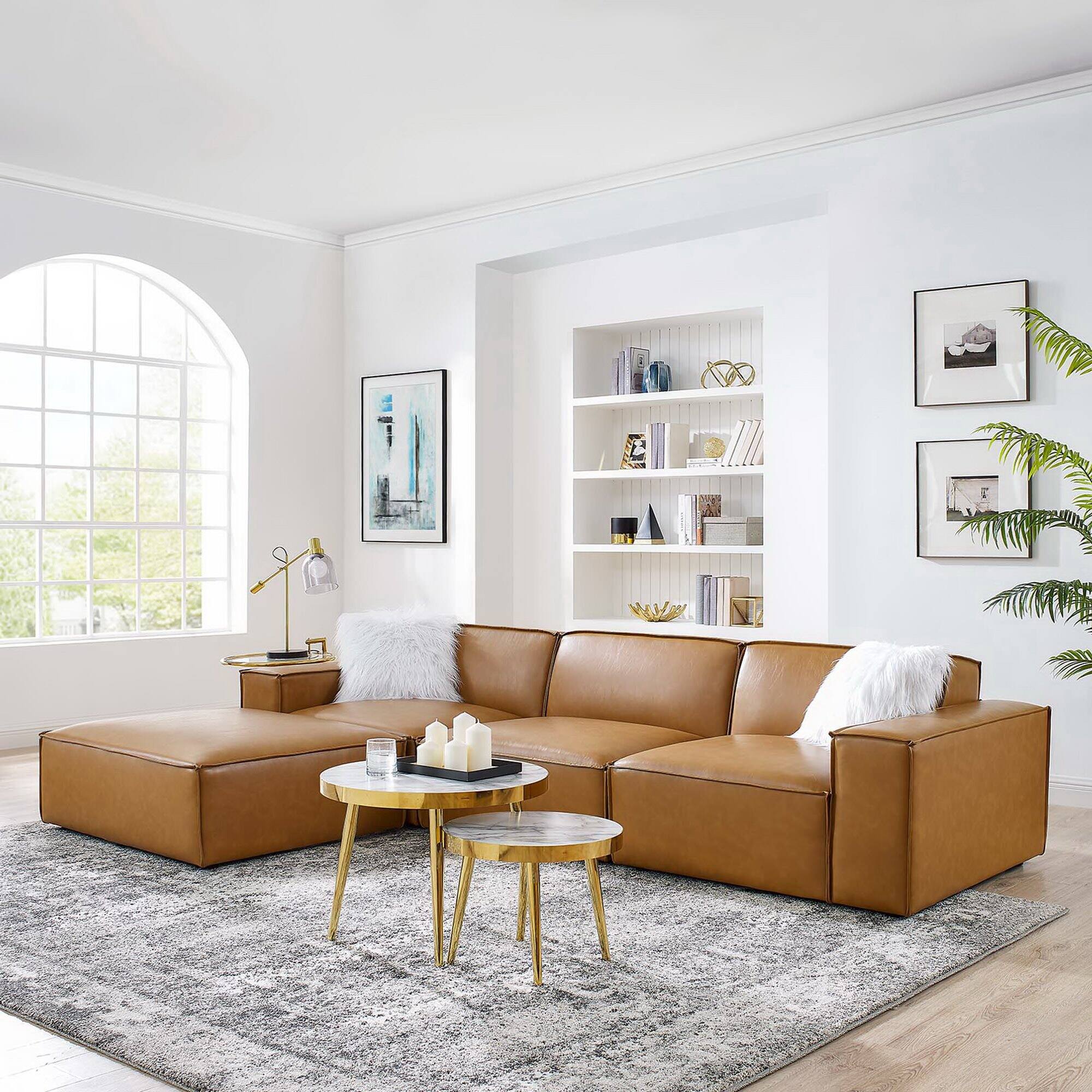 Alt View 9. Modway - Restore 4-Piece Vegan Leather Sectional Sofa by Modway - Brown.