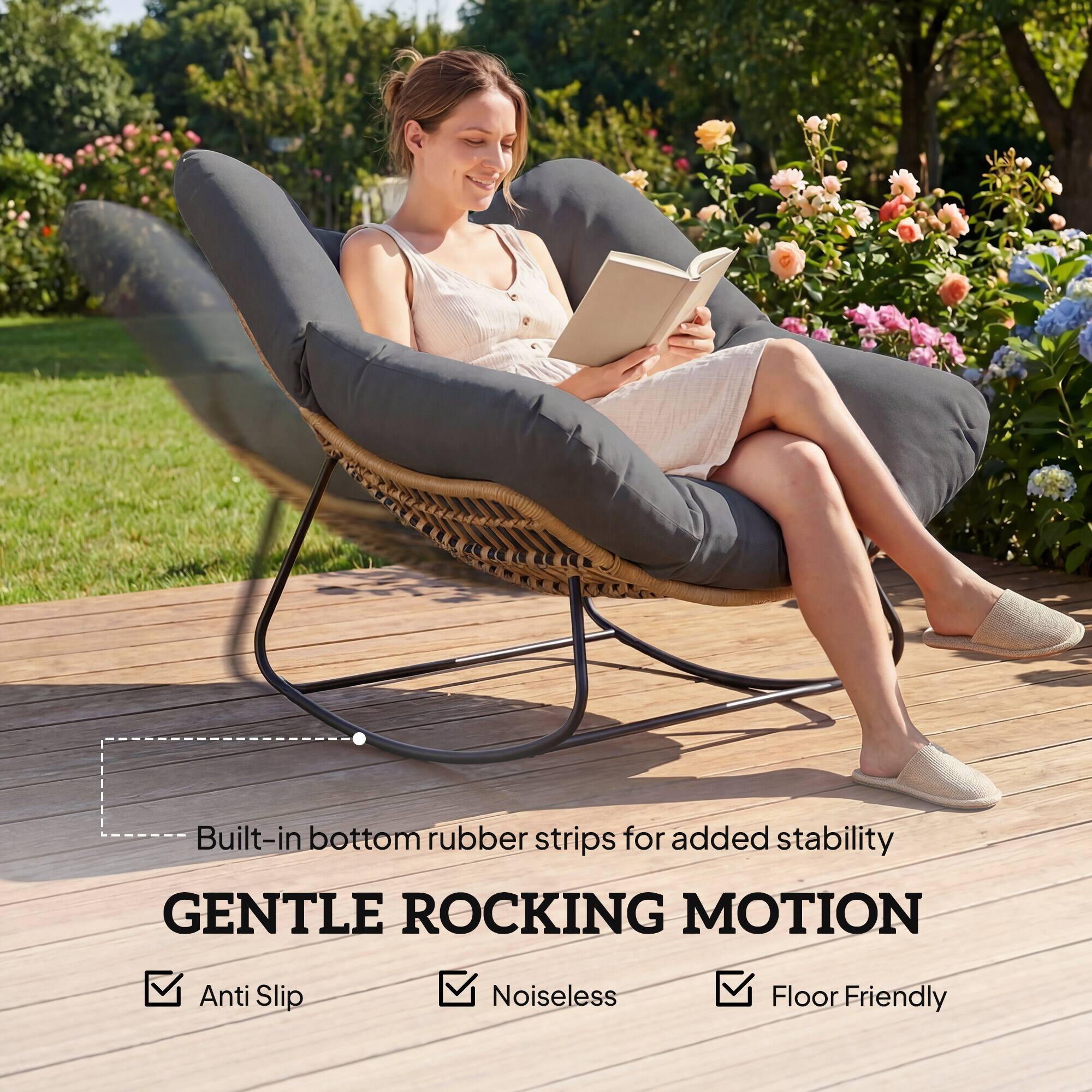 Built-in bottom rubber strips for added stability

GENTLE ROCKING MOTION

- Anti Slip
- Noiseless
- Floor Friendly