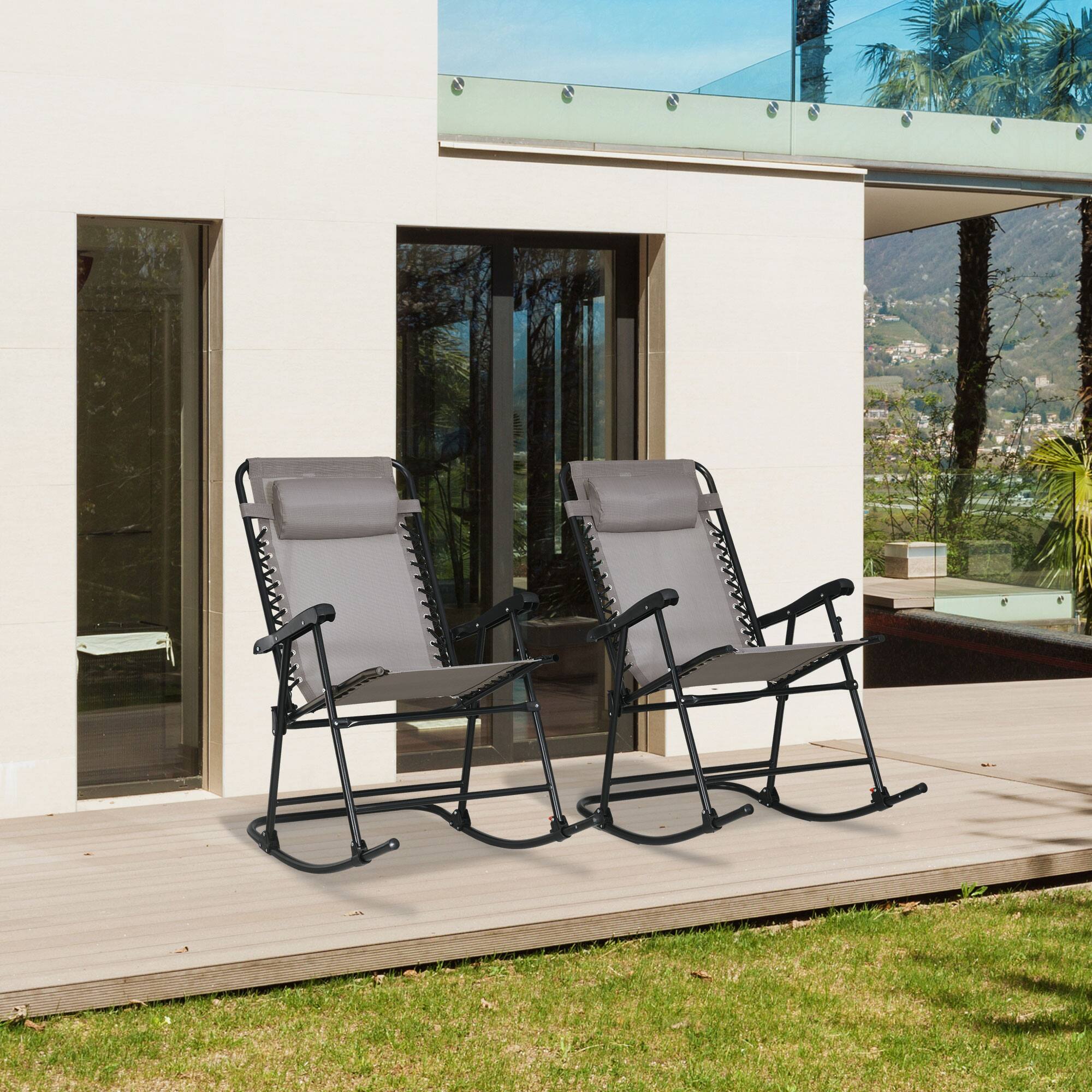 Alt View 1. Outsunny - Rocking Chair Set of 2, Patio Folding Lawn Rocker Set with Headrests for Yard, Patio, Deck - Gray.