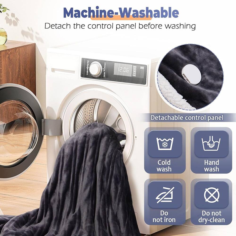 Machine-Washable  
Detach the control panel before washing  

Detachable control panel  
Cold wash  
Hand wash  
Do not iron  
Do not dry-clean