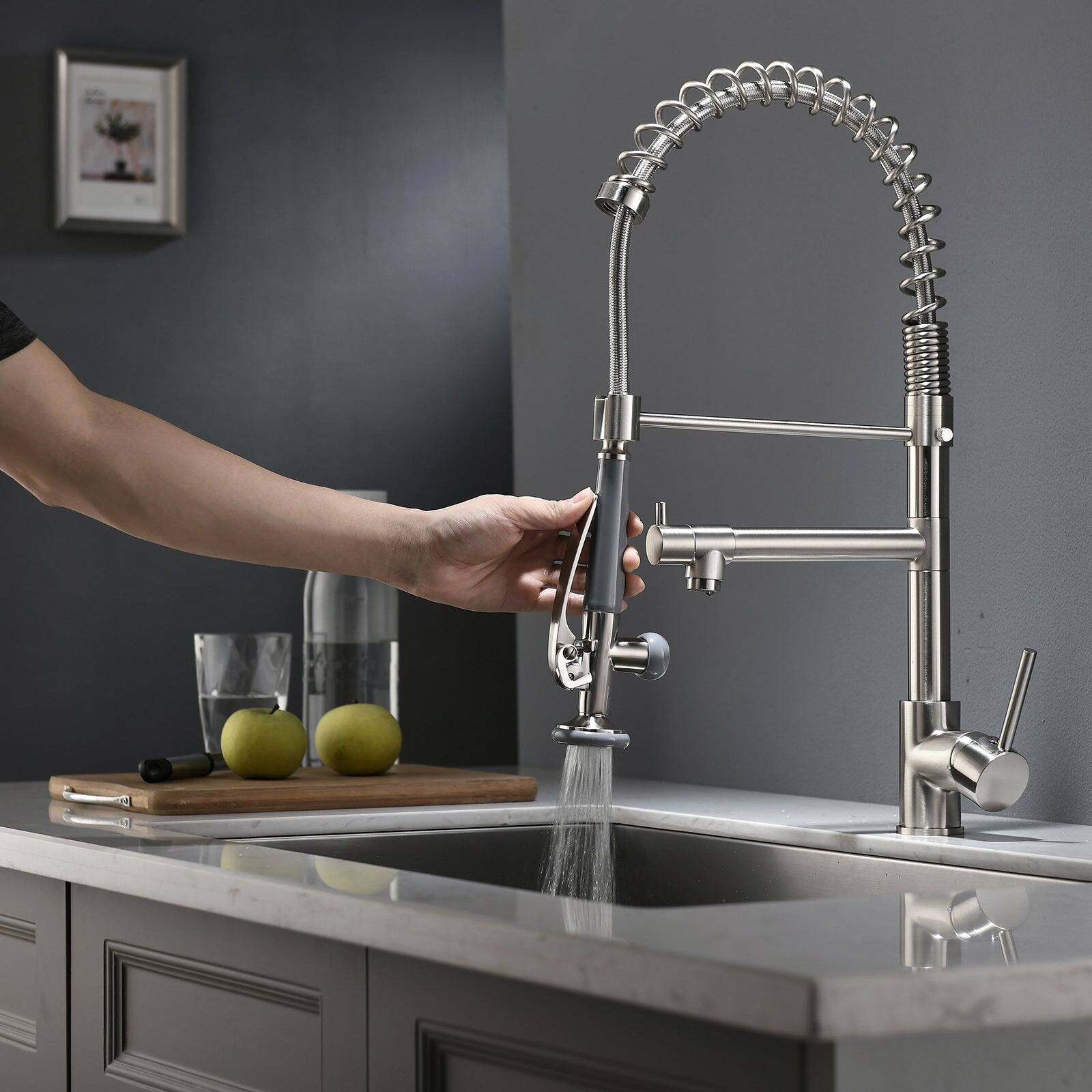 Alt View 7. Boyel Living - Contemporary Single Handle Gooseneck Pull Down Sprayer Kitchen Faucet Brushed Nickel - Brushed Nickel.
