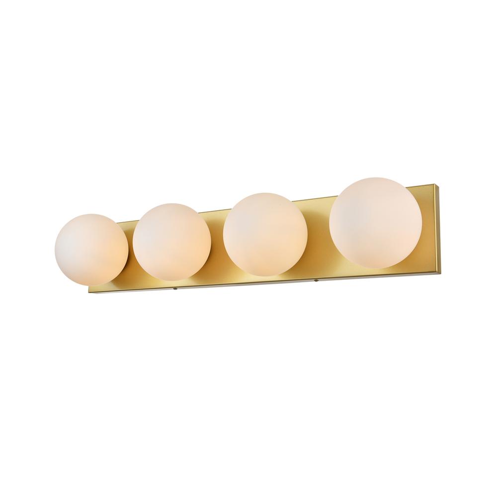 Back. Living District - Jaylin 4 light Brass and frosted white Bath Sconce - Brass And Frosted White.