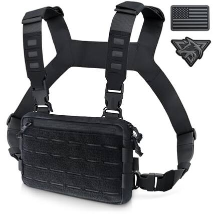 Front. Vulpecula Spade - Tactical Chest Rig Pack for Men, Running Chest Bag with Front Loop Recon Chest Rigs for Hunting Outdoor EDC - Black.
