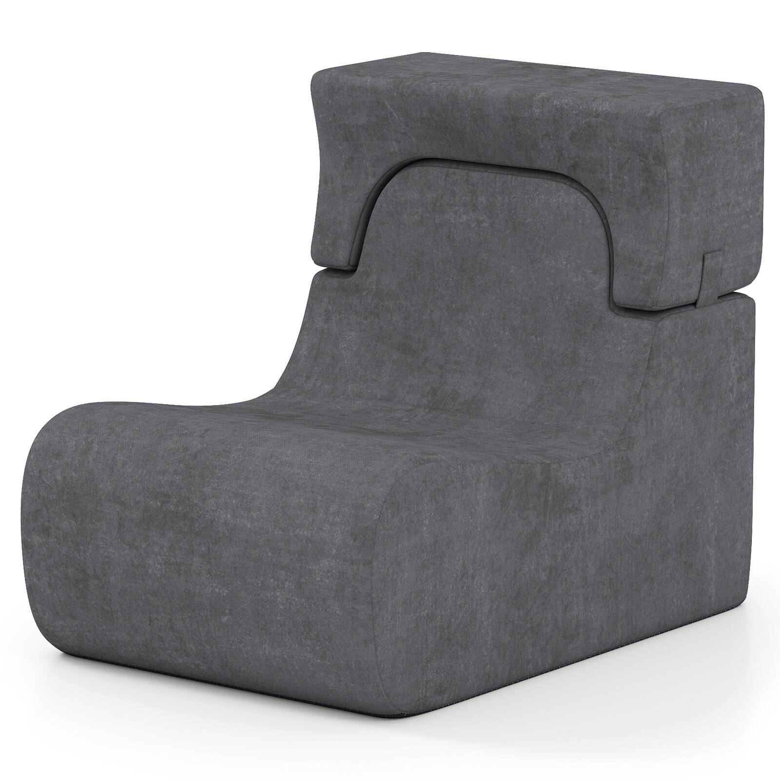 Alt View 9. Gymax - Gymax Floor Chair w/ Detachable Headrest Washable Ice Velvet Cover & Sponge Filling Grey - Grey.