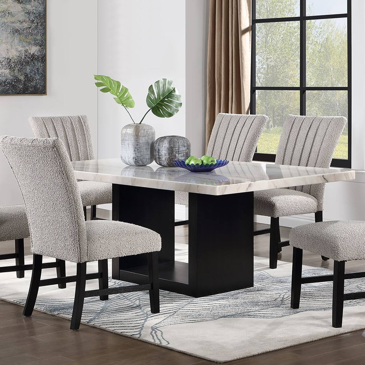 Loheer Genuine Marble Dining Table, White Rectangular Six Seater, Solid ...
