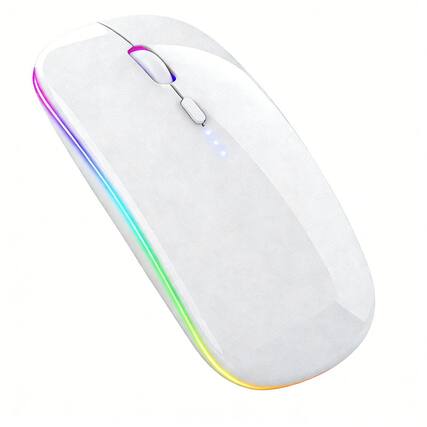 Front. SKRAN - RGB Backlit Slim Rechargeable Silent Mouse, Bluetooth/2.4G Dual Mode, Adjustable DPI for Laptop, PC, Mac, iPad - White.