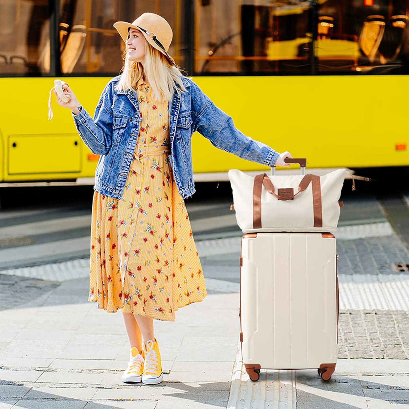 Alt View 8. Chateau Abodes - Luggage Sets 3 Piece 20” Carry on Luggage Hardside Lightweight Travel Suitcase, Airline Approved, TSA Lock - Brown White.