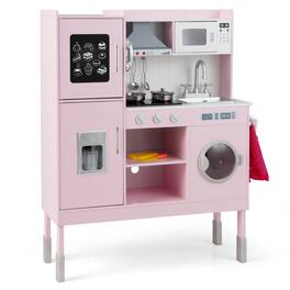SlickBlue - Kids Pretend Play Kitchen Set with 16-Piece Accessories for Fun Role Play - Pink