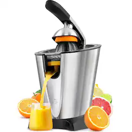 Zulay Kitchen - Electric Citrus Juicer - Stainless Steel 160W Powerful & Quiet, Interchangeable Cones - Black/Silver