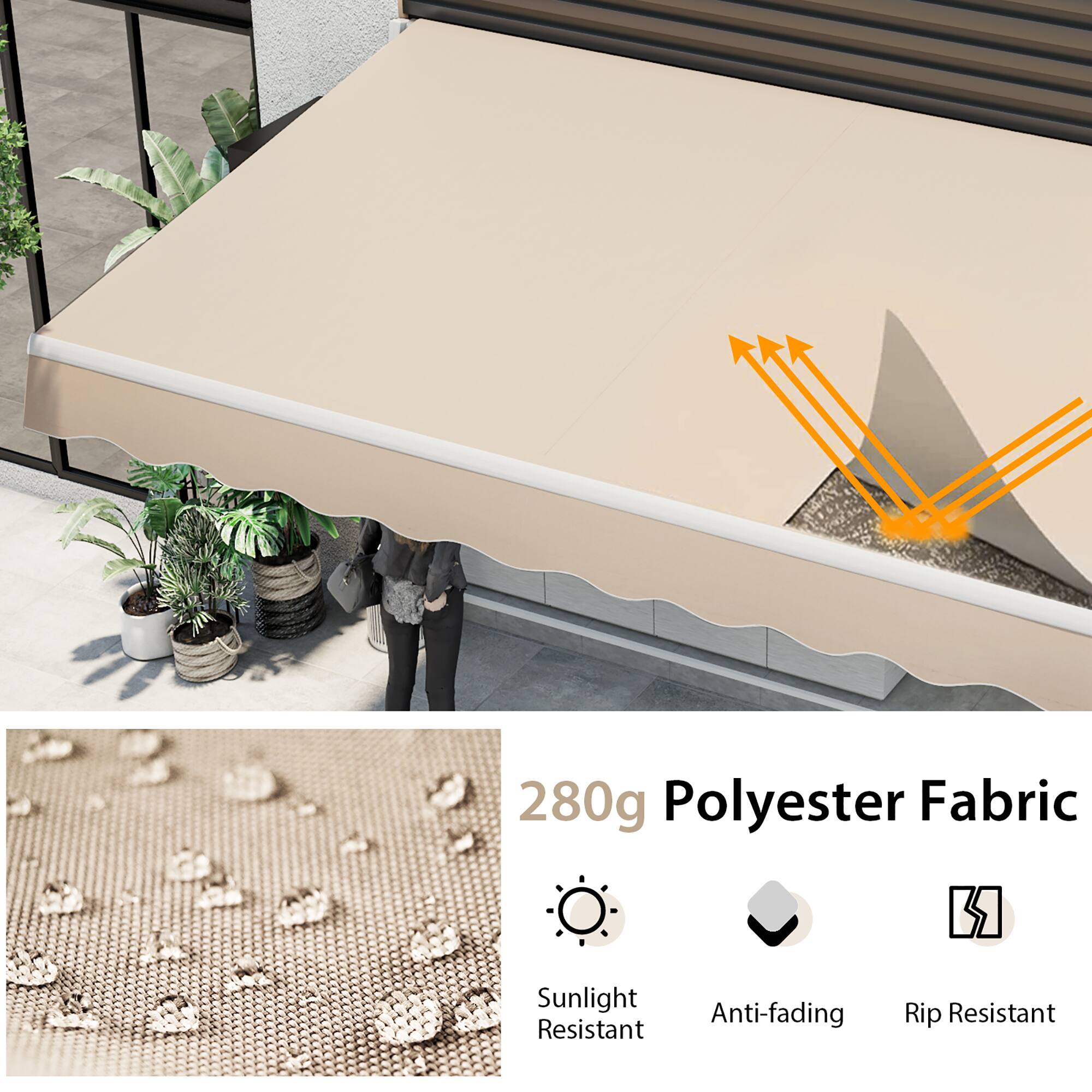 280g Polyester Fabric  
Sunlight Resistant  
Anti-fading  
Rip Resistant