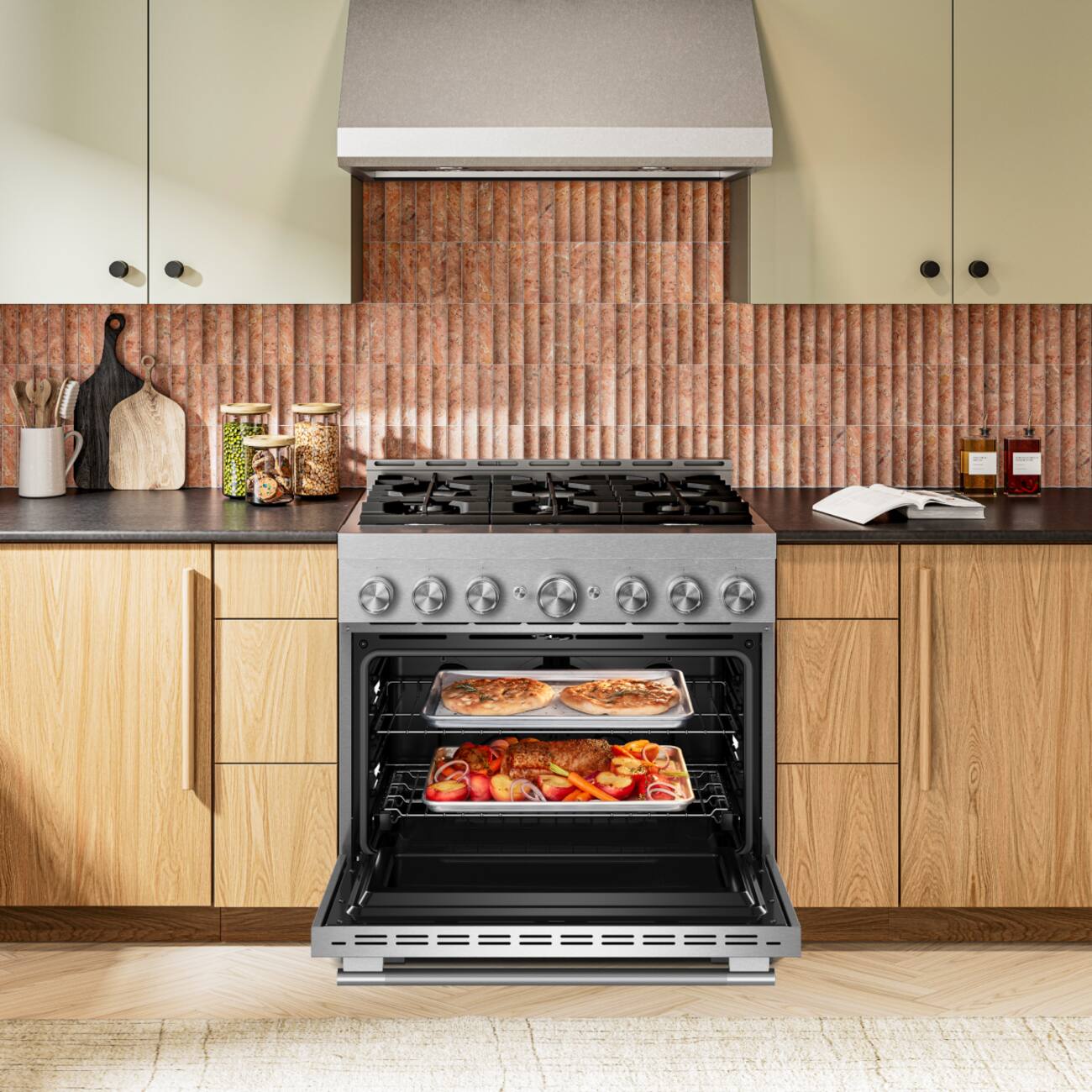 Alt View 6. KitchenAid - 36 in. Wide 6 burners 5.1 cu. ft. Commercial Gas Range with No Preheat Air Fry Mode and 6 Burner - Juniper.