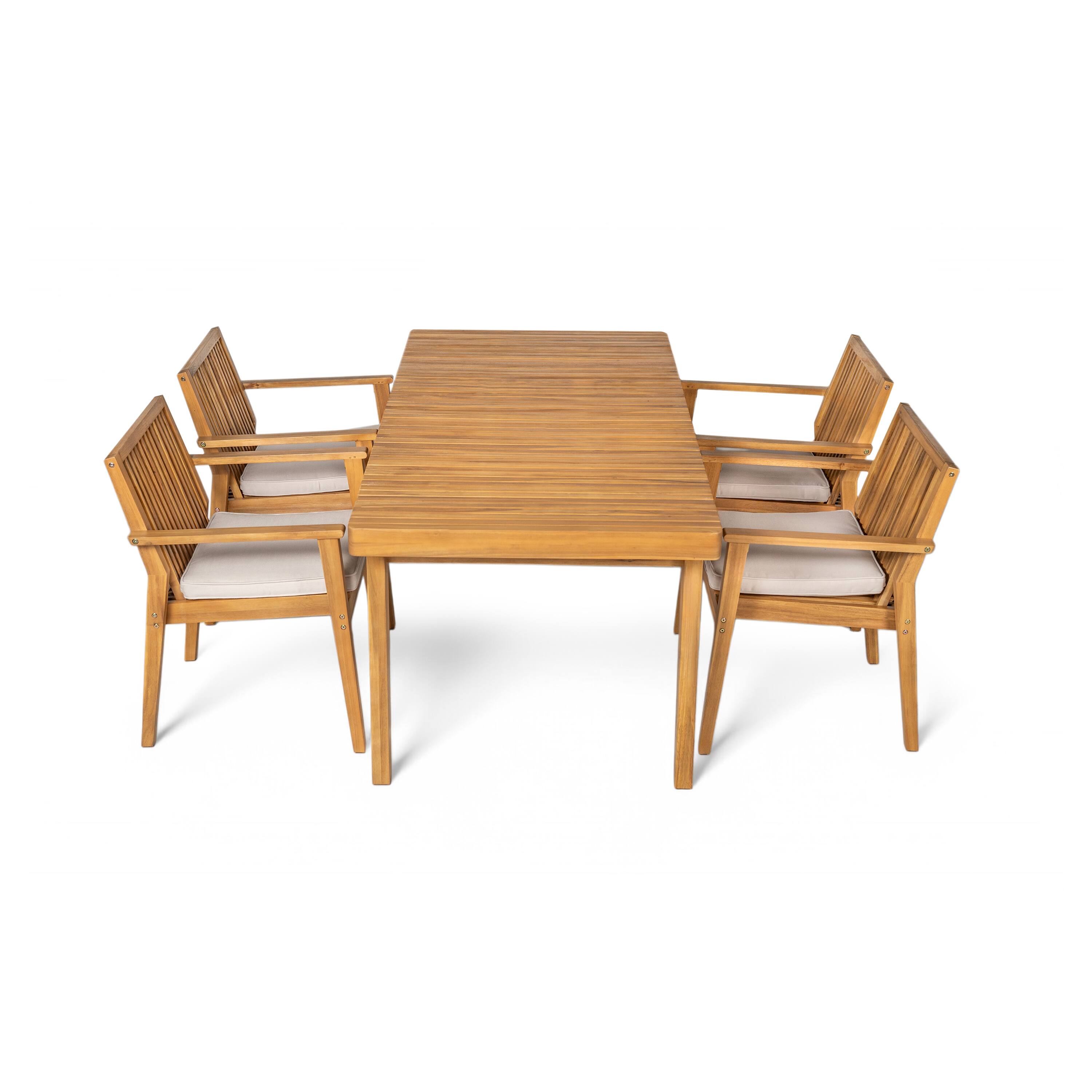 Left. Mondawe - 5 - Piece Patio Furniture Set Acacia Wood Table and 4 Heavy-Duty Cushioned Chairs - Beige+Natural.