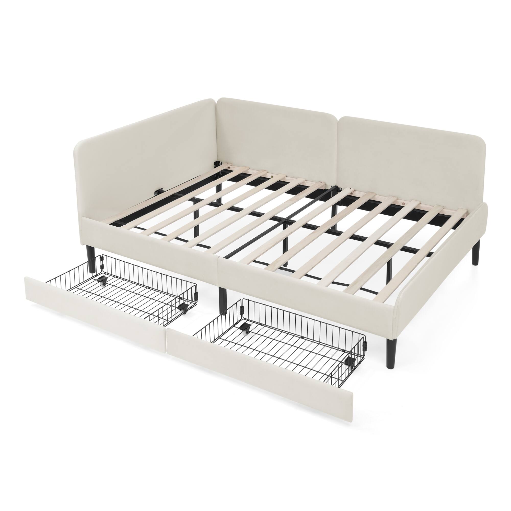 Alt View 5. GOODSILO - Full Size Upholstered Platform Bed Frame with Storage Drawers and Adjustable Sofa Functionality - Beige.