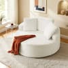 Front. Meqiodas - Oversized Round Chaise Lounge Chair,Corduroy Cloud Sofa Couch Bed for Living Room, No Assembly Required - White.