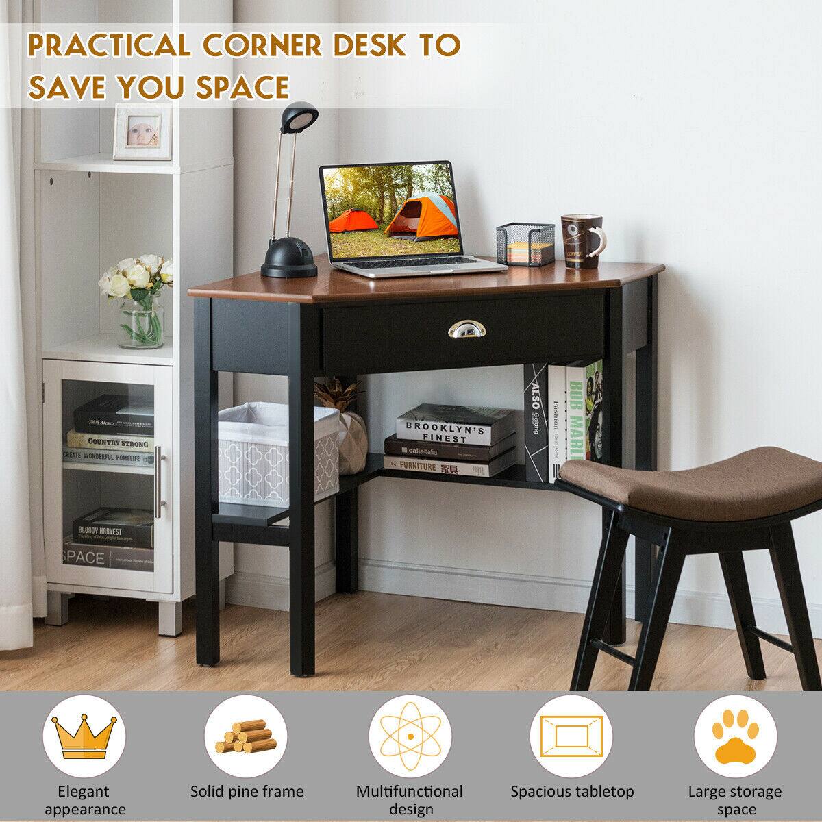 PRACTICAL CORNER DESK TO SAVE YOU SPACE

- Elegant appearance
- Solid pine frame
- Multifunctional design
- Spacious tabletop
- Large storage space