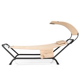 Gymax - Chaise Lounge Bed w/ Detachable Sunshade Canopy Hammock w/ Rustproof Metal Stand - Beige
